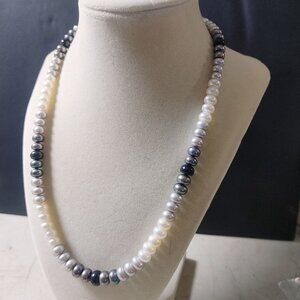 Honora 925 Sterling Silver Tuxedo Pearl Necklace Multicolor Black White Pearls